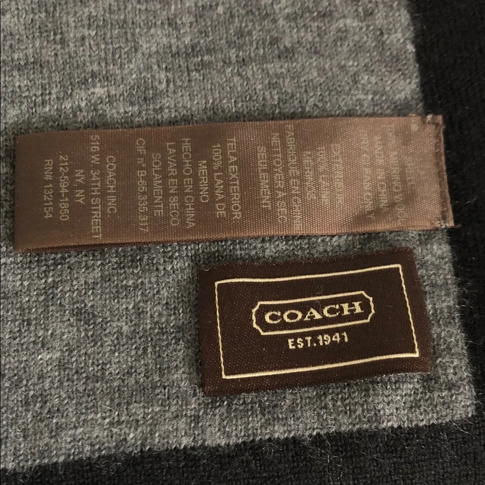 Coach Black and Gray Logo Knit Scarf